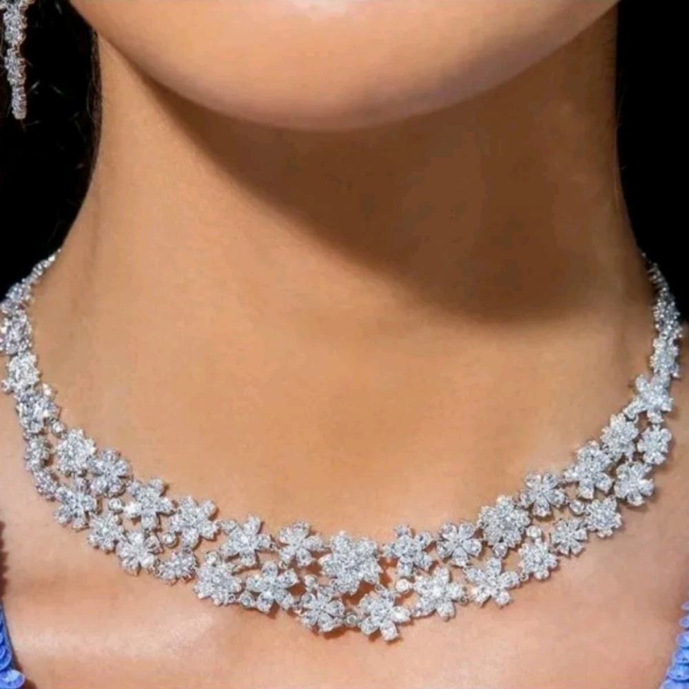 APM Monaco Paved Floral Double Necklace. Silver 925. Condition New